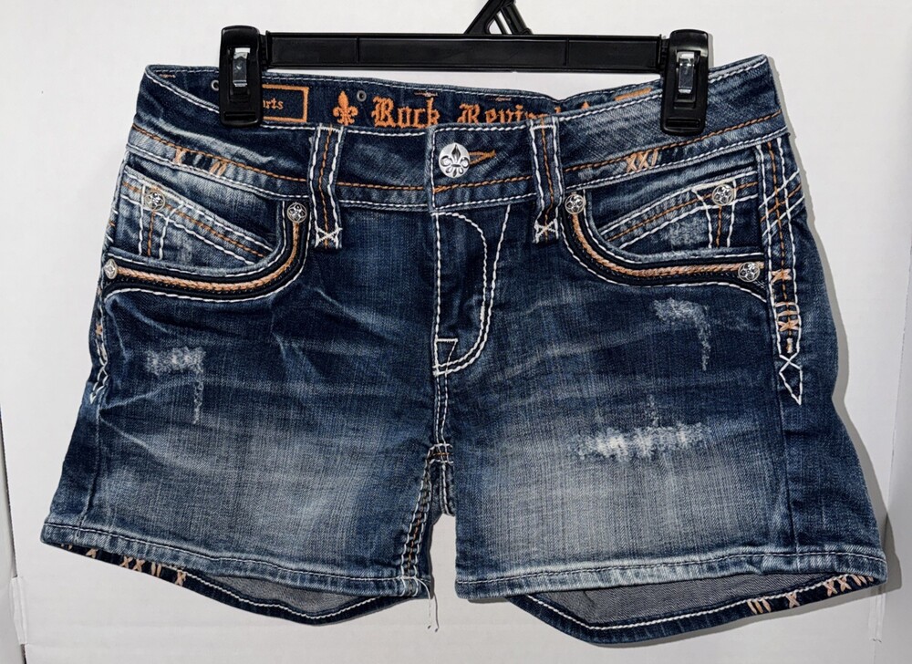 Rock Revival Bruna Cowgirl Jean Shorts Womens 29 Distressed Faded Denim